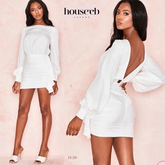 House of CB Chambery White Backless Ruched Mini Dress • NWT • Size S Open Back - Picture 2 of 16